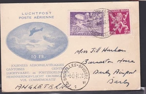 BELGIUM (24CV39) 1946 Lchtpost 10fr card with 2 adhesives added to UK - Picture 1 of 1