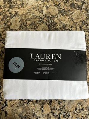 Juego de sábanas dobles Ralph Lauren 3 piezas blanco satén Dunham 100 % algodón 300 TC Foto 1 de 4