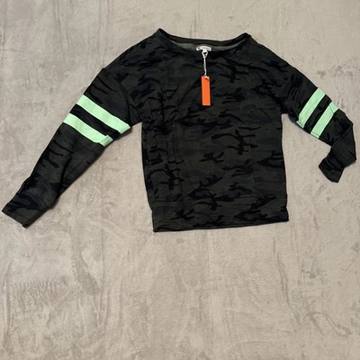 Moletom feminino Sundry Olive camuflado fora do ombro tamanho 1 pequeno relaxado confortável - Imagem 1 de 4