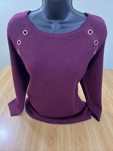New York & Company Pullover XL Burgund Rippstrick Ösen Detail Damen - Bild 1 von 10