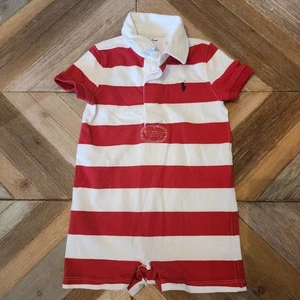 Ralph Lauren Shorts Strampler Kleinkind Größe 12 Monate rot weiß gestreift Rugby Shortall - Bild 1 von 14