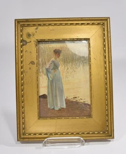 hübsches Bild Gemälde Frau Romantik Druck? Signatur P. F. M. - Bild 1 von 6