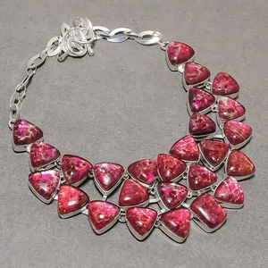 Collana gioielli etnici fatti a mano con pietre preziose in vetro dicroico... - Foto 1 di 7