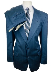 PAULO SOLARI Mens 42L Navy Stripe 100% Wool 2 Piece Suit With Dress Pants 34x31 - Picture 1 of 15