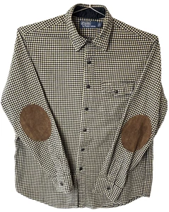 Polo Ralph Lauren Men's L Shirt Black Tan 100% Cotton Leather Elbow Patches - Picture 1 of 4