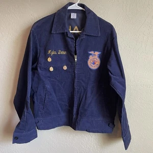 Vintage FFA Blue Corduroy Jacket Aberdeen Idaho 80s W/ Pins Size 42 - Picture 1 of 24