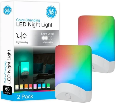 PACK de 2 luces LED nocturnas que cambian de color, enchufe en pared, sensor de anochecer a amanecer Foto 1 de 4