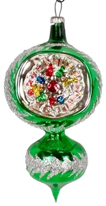 Lanissa Christmas Ornament Reflector Indent Green Drop Silver Glitter Large 1344 - Picture 1 of 10