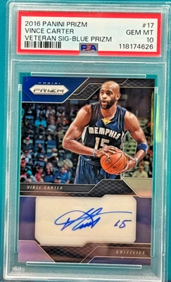 2016 Panini Prizm Vince Carter Veteran Signatures Blue Prizm Auto #49/49 PSA 10 - Image 1 of 4