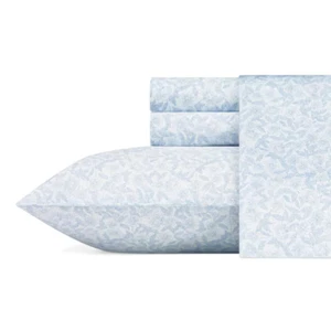 Blossoming 4-Piece Blue Floral Cotton Queen Sheet Set - Picture 1 of 12