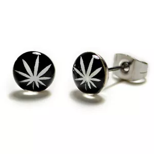 STAINLESS STEEL POST EARRINGS MARIJUANA LEAF Cannabis Pot Pair Stud Jewelry NEW - Picture 1 of 4