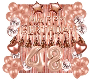 Designer Rose Gold 48th Happy Birthday Balloon Banner Party Decoration Supplies - Picture 1 of 10