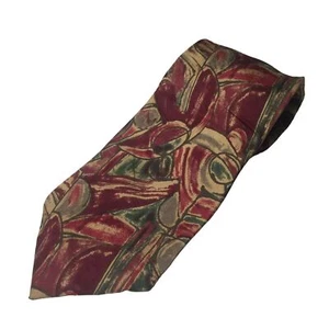 Joseph Richards Geometric Silk Neck Tie Maroon Tan Necktie - Picture 1 of 5