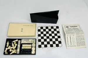 Vtg E.S. Lowe Co Small Magnetic Travel Chess n' Checkers Dominoes w/Case Dice - Picture 1 of 8
