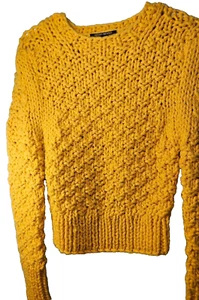 Lucky Brand Women's Cropped Knit Wool Sweater - Bright Yellow Size Medium - Picture 1 of 9