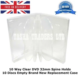 20 x 10 Way Clear DVD 32mm Spine Holds 10 Discs Empty Brand New Replacement Case - Afbeelding 1 van 2