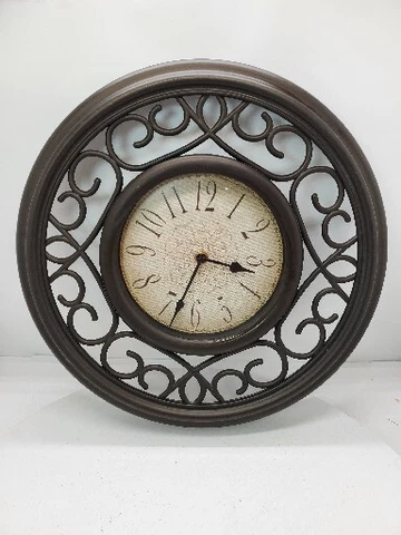 Vintage 13" Round Scroll Design Look Wall Clock Bronze Color Tested Works Cover