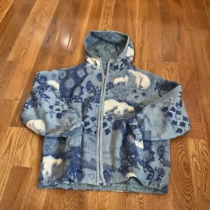 VintagePolar Bear Sherpa Fleece Jacket Full Zip Pullover Tg L - DOP Uomo - Foto 1 di 9