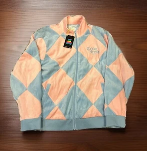 Giacca con zip Teddy Fresh stampa diamante velluto rosa/blu polvere taglia XL nuova con etichette - Foto 1 di 14