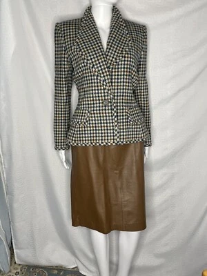 2Pc Oscar De La Renta Studio Bergdorf Goodman Suit Leather Skirt Blazer 8 EUC - Image 1 of 4