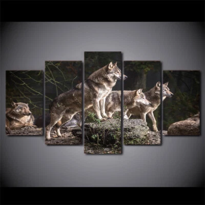 Plateau Howling Wolf Wolves Roaring Canvas Print Painting Wall Art Home Decor 5P - Image 1 of 2