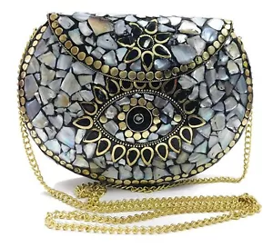 Evil Eye Mosaik Metall Tasche - Handarbeit Antik Silber Muschel Clutch - Ethno Handtasche - Bild 1 von 8