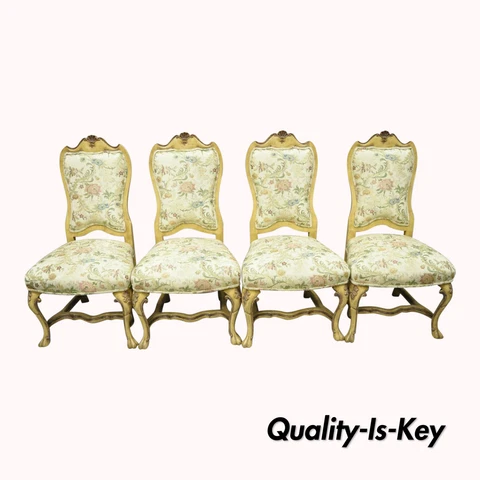 Minton Spidell Italian Regency Rococo Cream Painted Dining Chairs - Set of 4 Cover