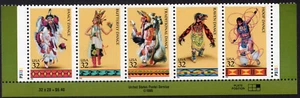 Scott #3076a (3073-3076) American Indian Dances Plate # Strip of 5 Stamps - MNH - Picture 1 of 1