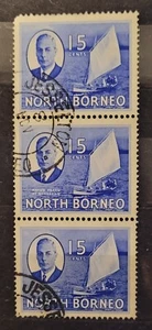 North Borneo 15 cents 1950 Ultramarine KGVI Triple Stamps - Picture 1 of 4