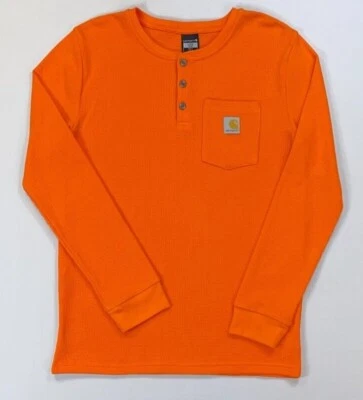 Boy's Youth Carhartt Orange Long Sleeve Henley Pocket Thermal Shirt NEW - Image 1 of 2