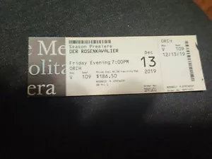 DEC 13,2019 DERROSENKAVALIER Metropolitan Opera Lincoln Center NYC Ticket Stub - Picture 1 of 1