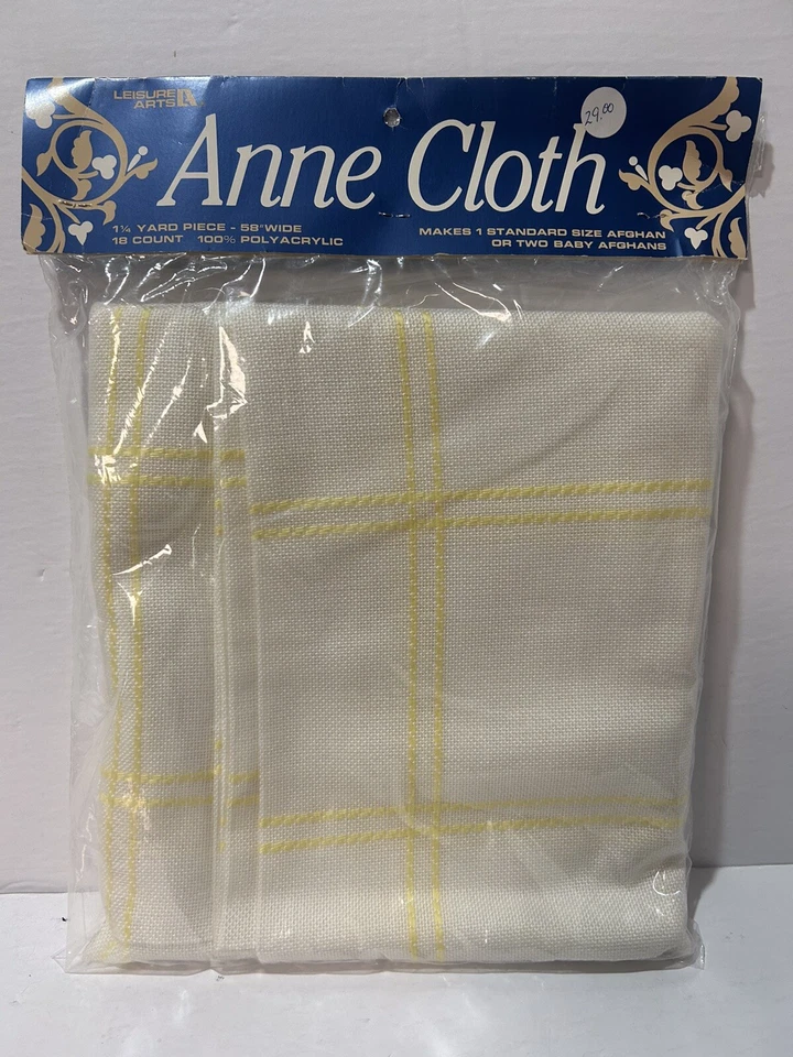 Leisure Arts Anne Cloth White Yellow 1 1/4 Yards 58” Wide 18 Count Afghan Fabric - Image 1 of 1