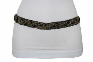 Women Filigree Beads Style Fierce Outfit Fashion Belt Elastic Grey Band Size S M