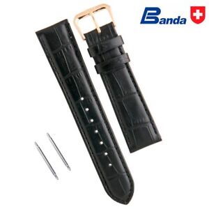 Banda Crocodile Grain Embossed Padded Leather Watch Band Strap, Sizes: 6~17mm