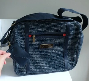 Oscar De La Renta Blue Speckled Tweed Messenge Bag Luggage Carry On 4"x11"x13" - Picture 1 of 9