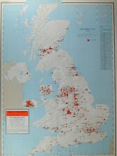 VINTAGE LARGE MAP of BRITAIN IRON FOUNDRIES 1954 EMPLOYMENT EXPORTS OUTPUT