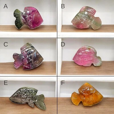 Multi Tourmaline Fish Carving Gemstone Polished Stone Hand Carved Healing Fish - Image 1 of 4