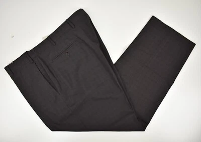 Zanella Todd Stretch Brown Checked Wool Blend Flat Front Trousers Size: 39x29 - Image 1 of 4