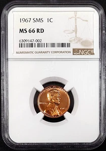 1967 SMS Lincoln Cent certified MS 66 RD by NGC! sku 7-002 - Picture 1 of 4