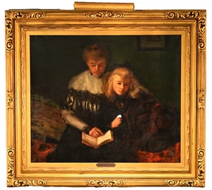 WILLIAM HASKELL Original Vintage Signed Paris Salon Double Portrait Oil Painting - Picture 1 of 24