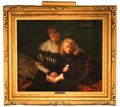 WILLIAM HASKELL Original Vintage Signed Paris Salon Double Portrait Oil Painting - Image 1 of 4