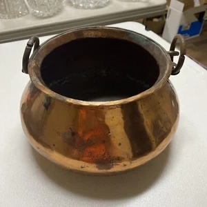 Antique Copper Fireplace Cauldron With Hand Forged Hardware - Picture 1 of 7