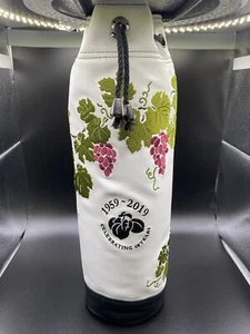 White Leather Wine Bottle Carrier Padded Liner Tote Bag Embroidery 1859-2019 - Picture 1 of 6