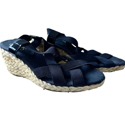 Chaps черный Espadrille на танкетке сандалии размер 8 заглянуть носок лодыжки ремень новый без коробки - Изображение 1 из 4