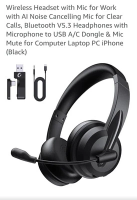 Wireless Headset with Mic for Work with AI Noise Cancelling Mic for Clear Calls, - Image 1 of 4