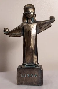 Rara scultura vintage FRED PRESS - Bilancia - Zodiaco 9" metallo bronzato MCM incredibile!! - Foto 1 di 18