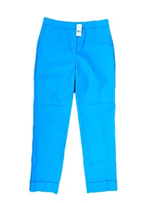 ANN TAYLOR 全新带标签蓝色高腰踝部修身腿亚麻混合正装裤子 4 码 — 第 1/4 张图片