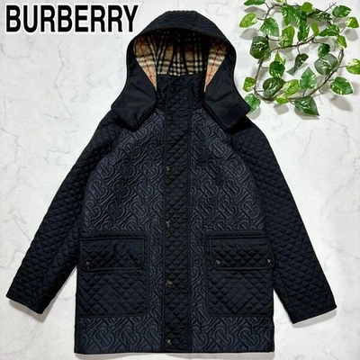 Burberry Quilted Coat TB Logo All Over Pattern XS Black Used - Image 1 of 4