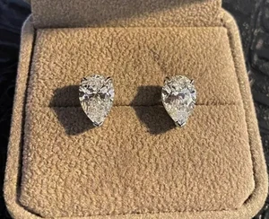 4.00Ct Pear-Cut G/VS1 Lab Grown Diamond Earring Stud 14k White Gold - Picture 1 of 6