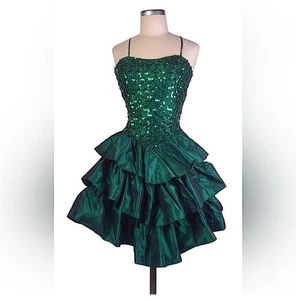 Gunne Sax vintage 80’s Fairycore green prom/party dress sequins corset lacing. - Picture 1 of 14